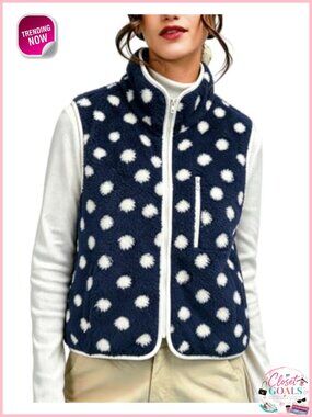 Womens Polka Dot Fleece Vest Oversized Sherpa Vest Jacket